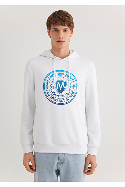 Mavi Weißes Kapuzen-Sweatshirt mit Siegel-Logo-Aufdruck 0611721 -620