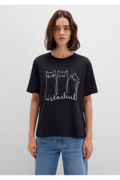 Mavi Μπλουζάκι Cat Printed Anthracite Istanbul Boyfriend 1610674 -70087