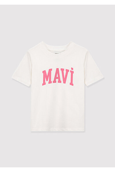 Mavi Biała koszulka z nadrukiem z logo Regular Fit / Normalny krój 7610109-70057