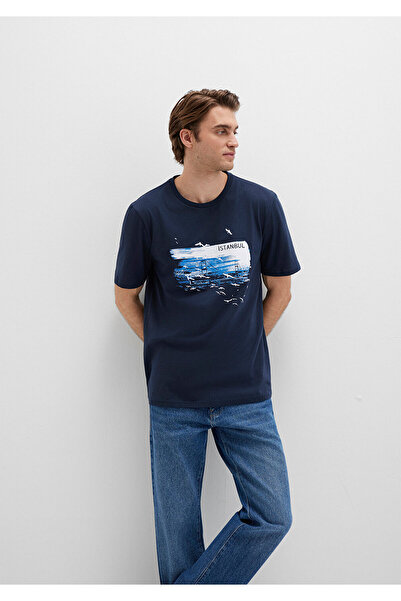 Mavi Bedrucktes marineblaues T-Shirt „Istanbul“, reguläre Passform / normaler Schnitt, 0611884-70490