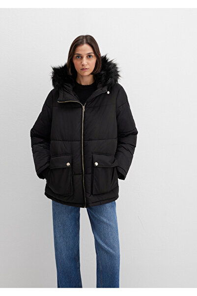 Mavi Faux Fur Detailed Black Puffer Coat 1110100-900