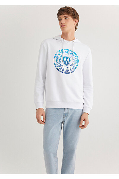 Mavi Weißes Kapuzen-Sweatshirt mit Siegel-Logo-Aufdruck 0611721 -620