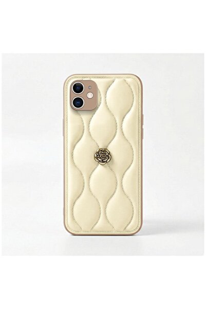 Pro Aksesuar حافظة متوافقة مع هاتف ابل ايفون 12، حافظة جلدية مموجة باللون البيج