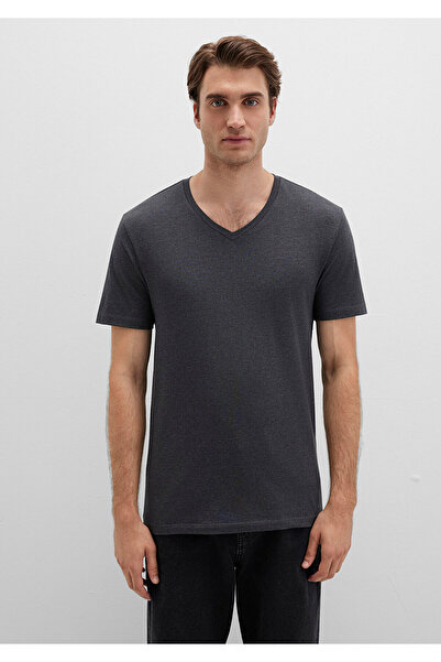 Mavi Graues Basic-T-Shirt mit Stretch-V-Ausschnitt und tailliertem Schnitt 061748 -24398