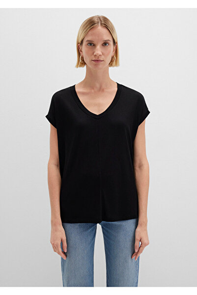 Mavi Černé viskózové tričko s výstřihem do V -RegularFit 166449 -900