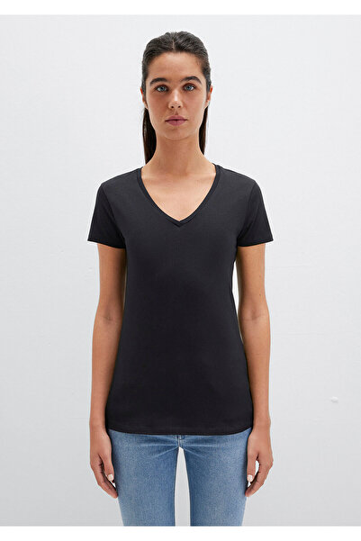 Mavi Schwarzes Stretch-T-Shirt mit V-Ausschnitt - Taillierter Schnitt162769-900