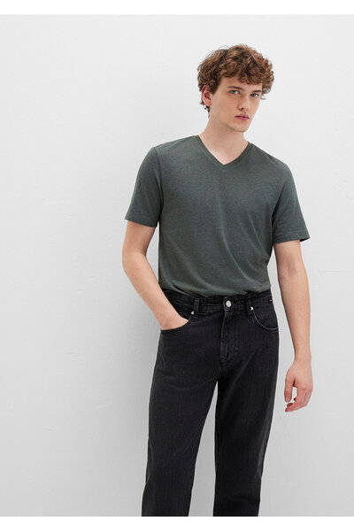 Mavi Stretch V-Neck Πράσινο Basic T-Shirt Εφαρμοσμένο / Εφαρμοσμένο κόψιμο 061748 -25752