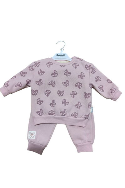 Miniworld 18803 Kız Bebek Fiyonk Basklı Şardonlu Üç İplik 2'li Takım