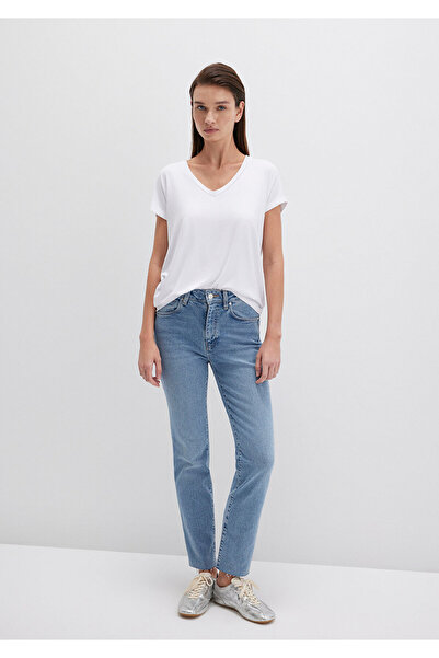 Mavi Weißes Basic-T-Shirt aus Viskose mit V-Ausschnitt, reguläre Passform 167714 -620