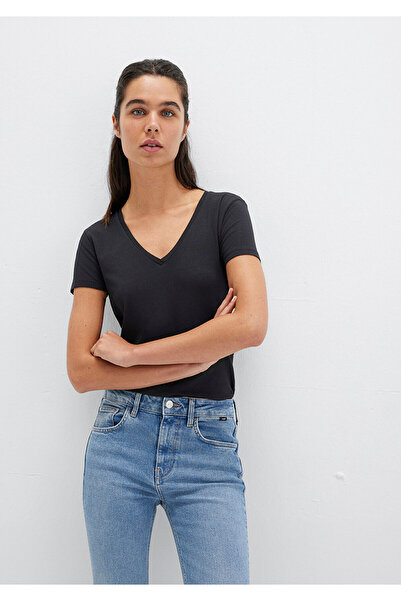 Mavi Schwarzes Stretch-T-Shirt mit V-Ausschnitt - Taillierter Schnitt162769-900