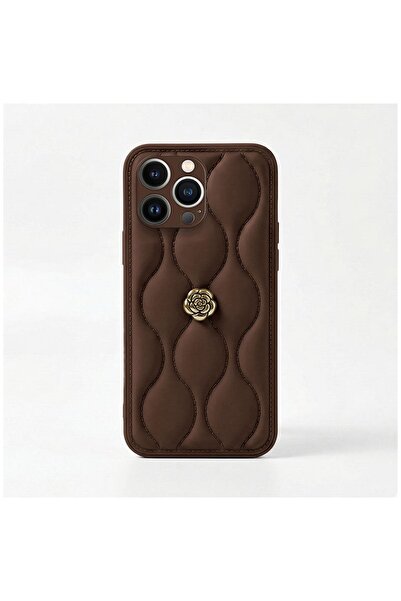 Zebana Apple iPhone 16 Pro Uyumlu Kılıf Zebana Camellia Deri Kılıf Kahverengi