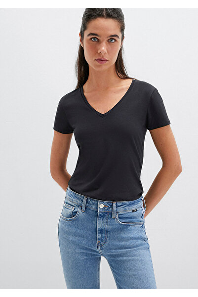 Mavi Schwarzes Stretch-T-Shirt mit V-Ausschnitt - Taillierter Schnitt162769-900