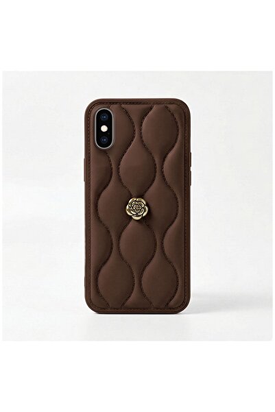 Pro Aksesuar Apple iPhone X Compatible Case Floral Wavy Leather Case Brown