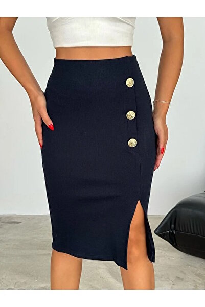 YUSUF CAN KARATAŞ KARATAŞ GİYİM Fusta neagră pentru femei cu talie elastică din material elastic de tranziție