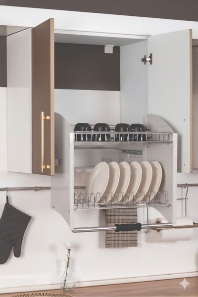 Keskin Metal Tasarım DOLAP İÇİ ASANSÖRLÜ TABAKLIKVE RAF 90 CM (BEYAZ)