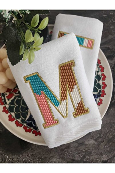 2Ddesign kişiye özel premium harfli nakışlı el havlusu "M" harfi