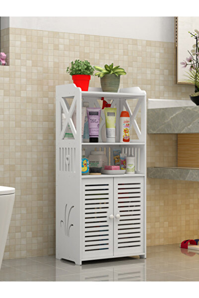 Generic خزانة تخزين حمام مستقلة مقاومة للماء مع أبواب مزدوجة وأرفف ثابتة