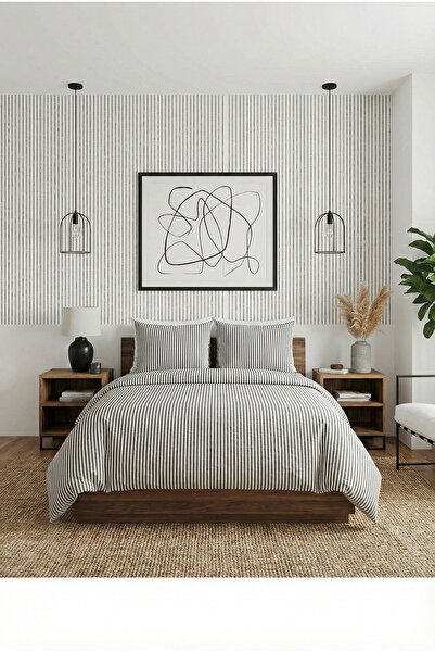 Home طقم غطاء لحاف مخطط مزدوج من القطن