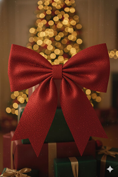 AMALFİ Kırmızı Simli Eva Fiyonk Dekor Yılbaşı Çam Ağacı Süs 25 X 25cm.