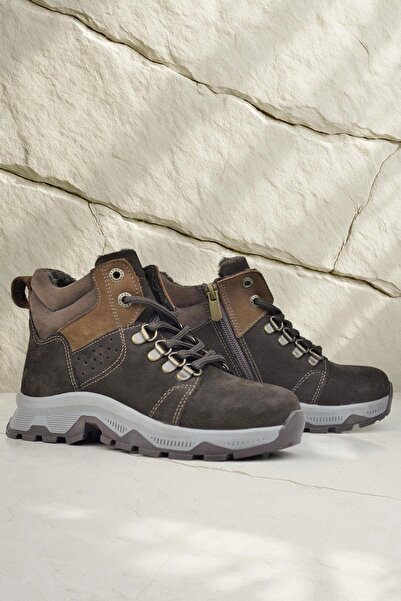 Rakerplus Genuine Leather Brown Zippered Trekking Kids Boots