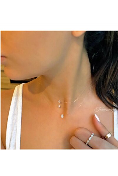 TakıConcept 3 Sıra Hayalet Choker, Kadın Kolye, Şeffaf Kolye