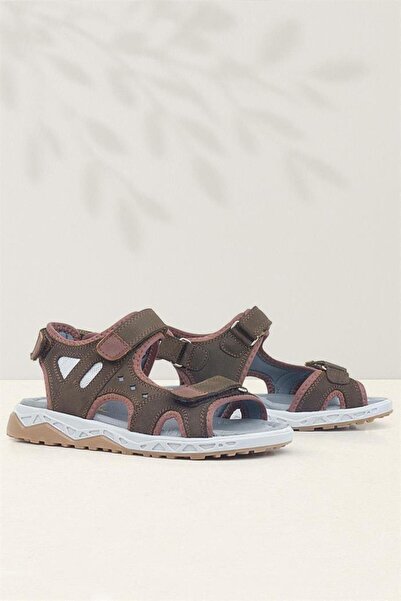 Rakerplus Παιδικά σανδάλια Velcro από γνήσιο δέρμα σε σκούρο καφέ