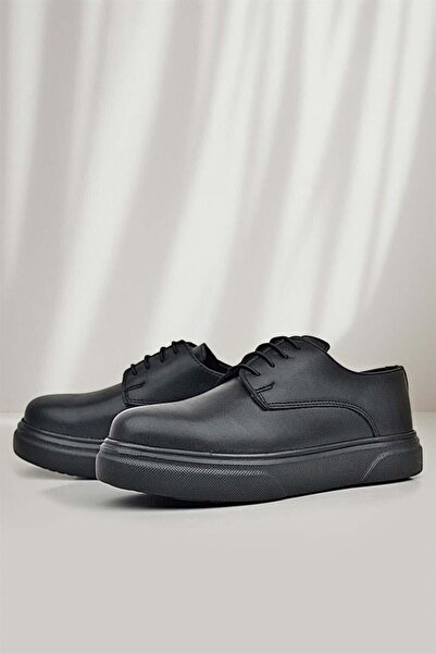 Rakerplus Derby Siyah Mat Siyah Taban Çocuk Klasik Ayakkabı