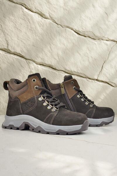 Rakerplus Genuine Leather Brown Zippered Trekking Kids Boots