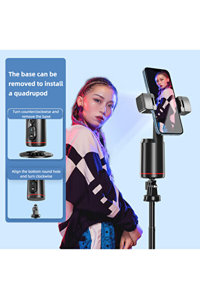 Kiboule Face Tracking Tripod - No App, 360° Rotation Mobile Mount with Fill Light & Remote