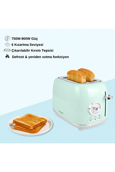 Yasomi YK-688T Retro Mavi İki Dilim Ekmek Kızartma Makinesi