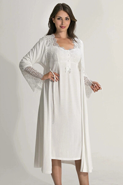 Eros Kadın Ekru Lohusa Gecelik Sabahlık Takım