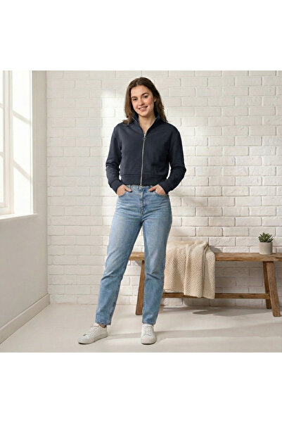 Store Scuba Kumaş Uzun Kollu Fermuarlı Crop Spor Ceket