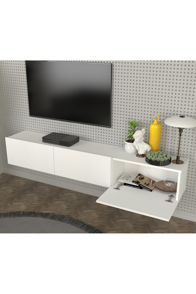 dorpek Led Li Işıklı Tv Ünitesi 180 Cm -beyaz, Modern, Şık, Geniş, Fonksiyonel Tasarım - Tv Sehpası | Cercei