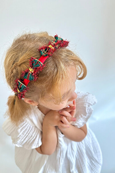 Le Mabelle تاج عيد الميلاد للفتيات مع تفاصيل فيونكة صغيرة منقوشة باللون الأحمر