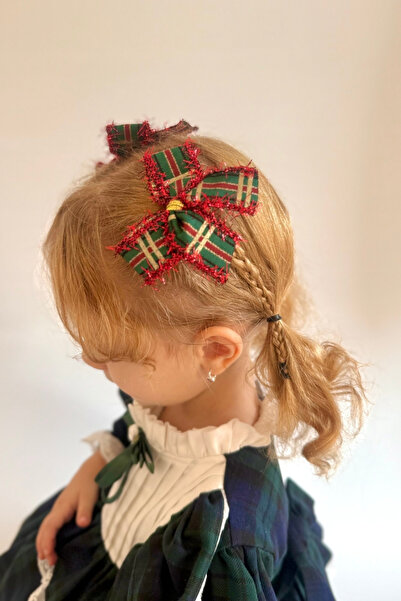 Le Mabelle Green Tassel Detailed Plaid Girl's Clip Buckle