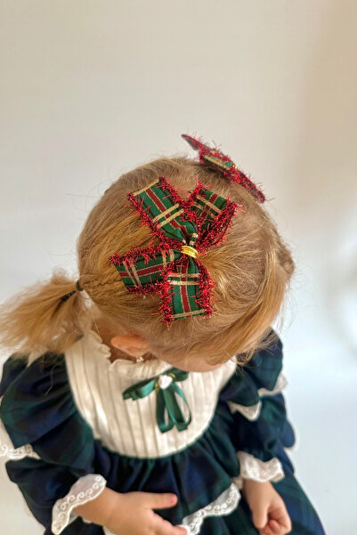 Le Mabelle Green Tassel Detailed Plaid Girl's Clip Buckle