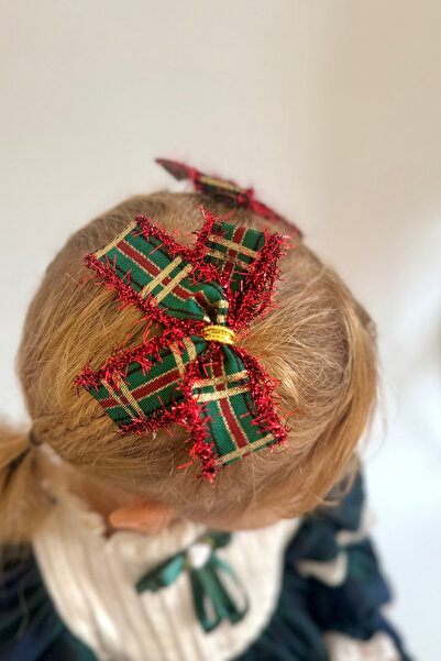 Le Mabelle Green Tassel Detailed Plaid Girl's Clip Buckle