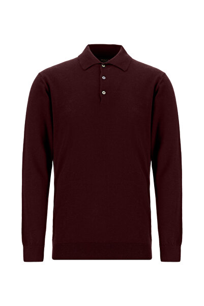 Abdullah Kiğılı Polo Yaka Regular Fit Düğmeli Nakışlı Yün Triko Kazak
