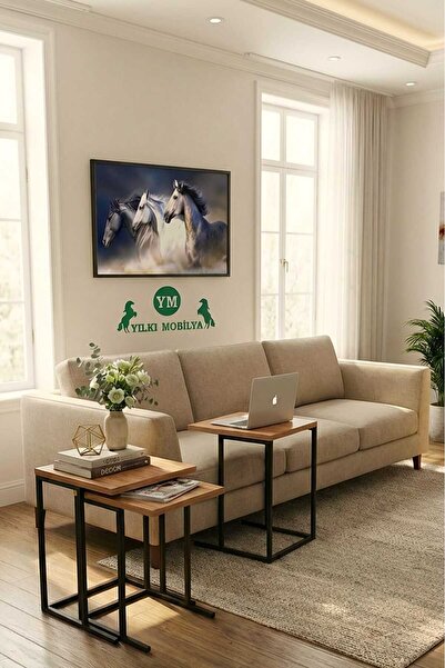 Yılkı Mobilya Üçlü C Sehpa Zigon Sehpa Metal Ayaklı