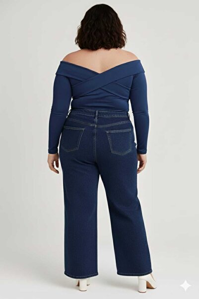 ELONİ Super Battal Large Size Wide Leg Stretch Fabric Stone Denim Pants