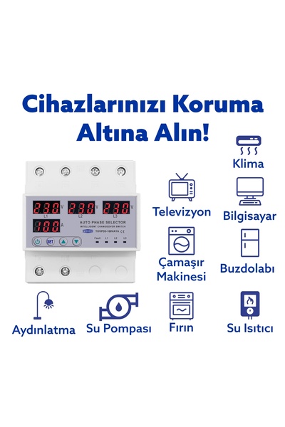 TOMZN Otomatik Faz Seçici Ve Yüksek Alçak Voltaj Akım Koruma Rölesi 220v 100a