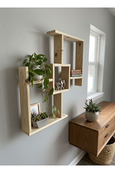 varje Dekoratif Çok Amaçlı Geometrik Tasarımlı Ahşap Duvar Rafı