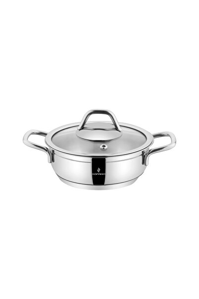 Sofram Turkish soft steel low cooking pot with glass lid, 0.75 liter size, 14 cm