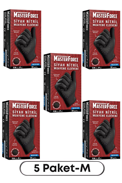 MasterForce Siyah Nitril Eldiven Medium Beden 50'Lİ 5 Kutu
