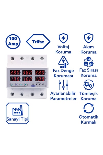 TOMZN Trifaz 380V 100A Gerilim ve Akım Koruma Rölesi Yüksek Alçak Voltaj Koru...