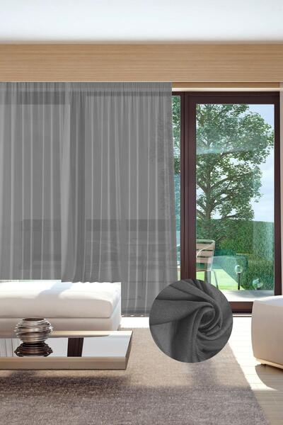 GOCCIA HOME Murcia Dökümlü Tül Perde Pilesiz Koyu Gri