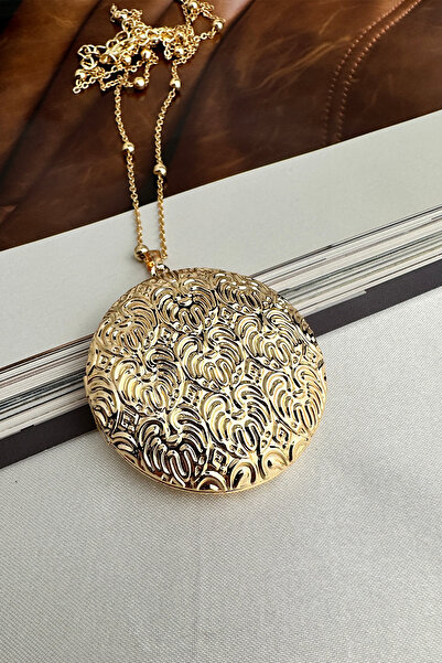 Modex قلادة بغطاء منقوش باللون الذهبي (68 سم)