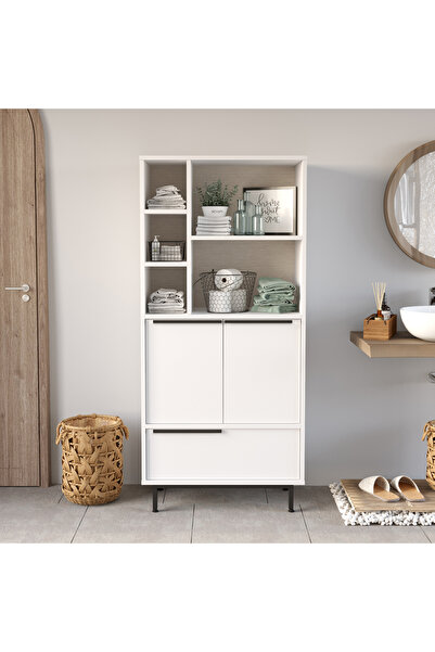 Yurupa Bohem Banyo Dolabı Çok Amaçlı Dolap 3 Kapaklı Metal Ayaklı Beyaz BOH9c-W