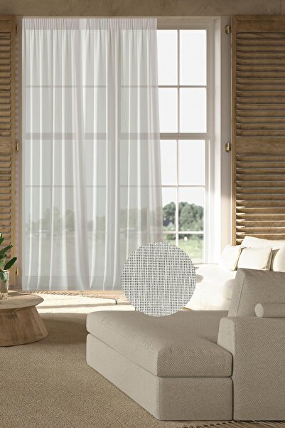 GOCCIA HOME Damla Keten Görünümlü Leno Tül Perde Pilesiz Ekru
