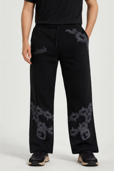 ARONA Mdb Men's Three Thread Cotton B Printed Pocket Jogger Buggy Pantalon O Oversized Mold Black